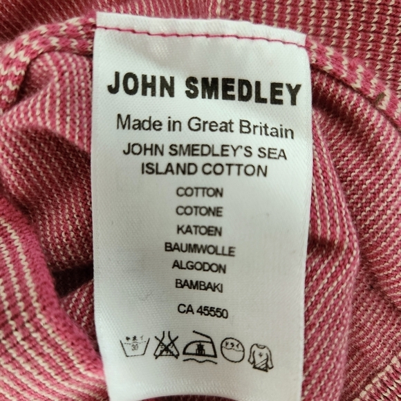JOHN SMEDLEY Sea Island Cotton sweater V neck striped pink medium made in UK - Picture 11 of 14